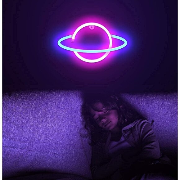 Planet Neon Sign USB Powered Planet Light Led Aesthetic Hanging for Bedroom - Picture 5 of 9